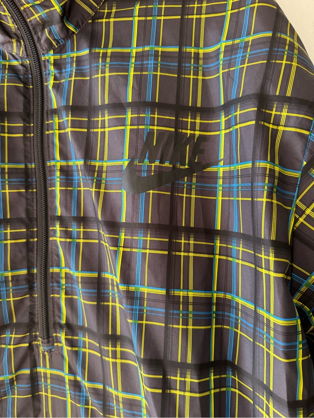 Nike Plaid Half Zip Windbreaker Jacket Men’s XXL Black Blue Yellow Anorak - Picture 4 of 6